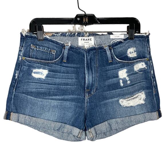 Frame Denim Le Cutoff Glenbarr Blue Denim Distressed Jean Shorts Size 28 - Picture 1 of 9
